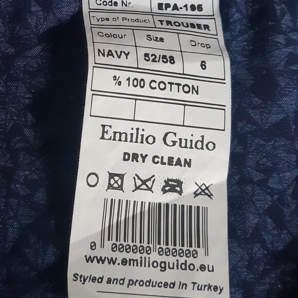 Emilio Guido SZ 38 Navy 100% Cotton Men's Lightweight Pants, Trousers - Picture 8 of 12